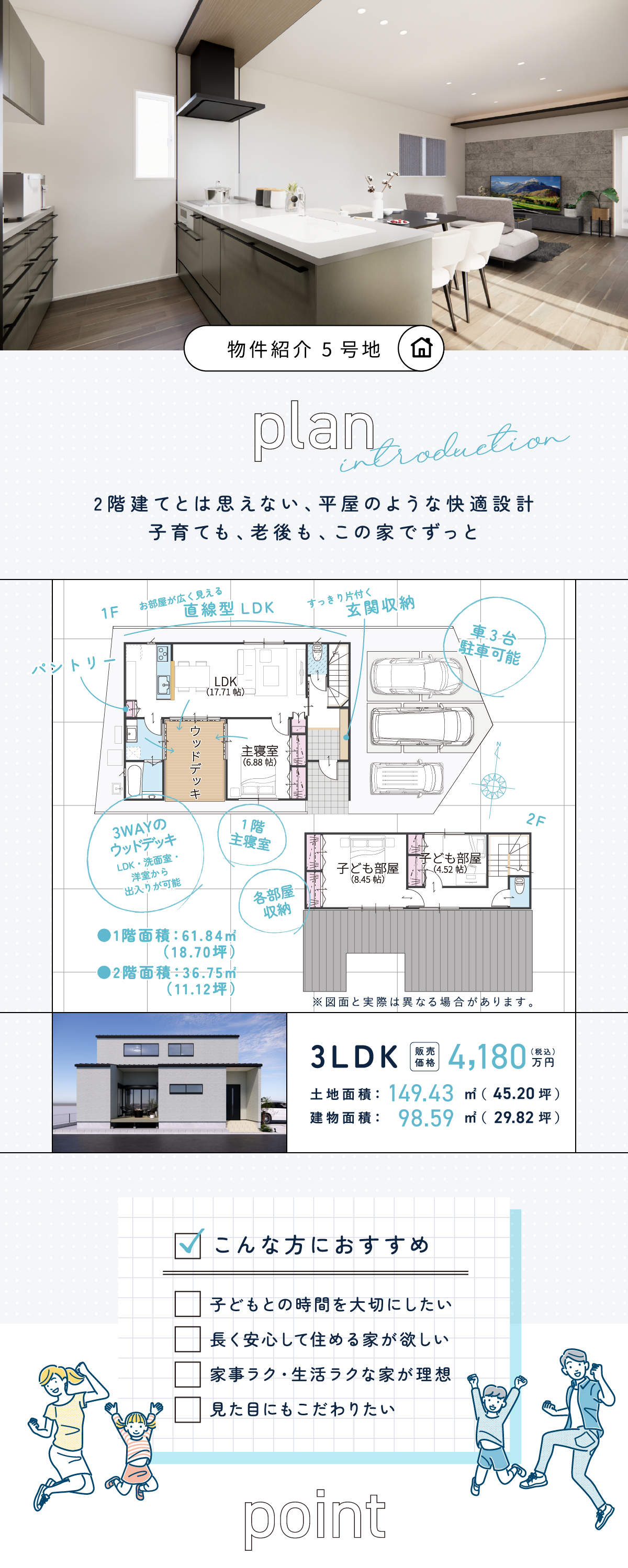 2階建てとは思えない、平屋のような快適設計子育ても、老後も、この家でずっと3LDK4,180万円