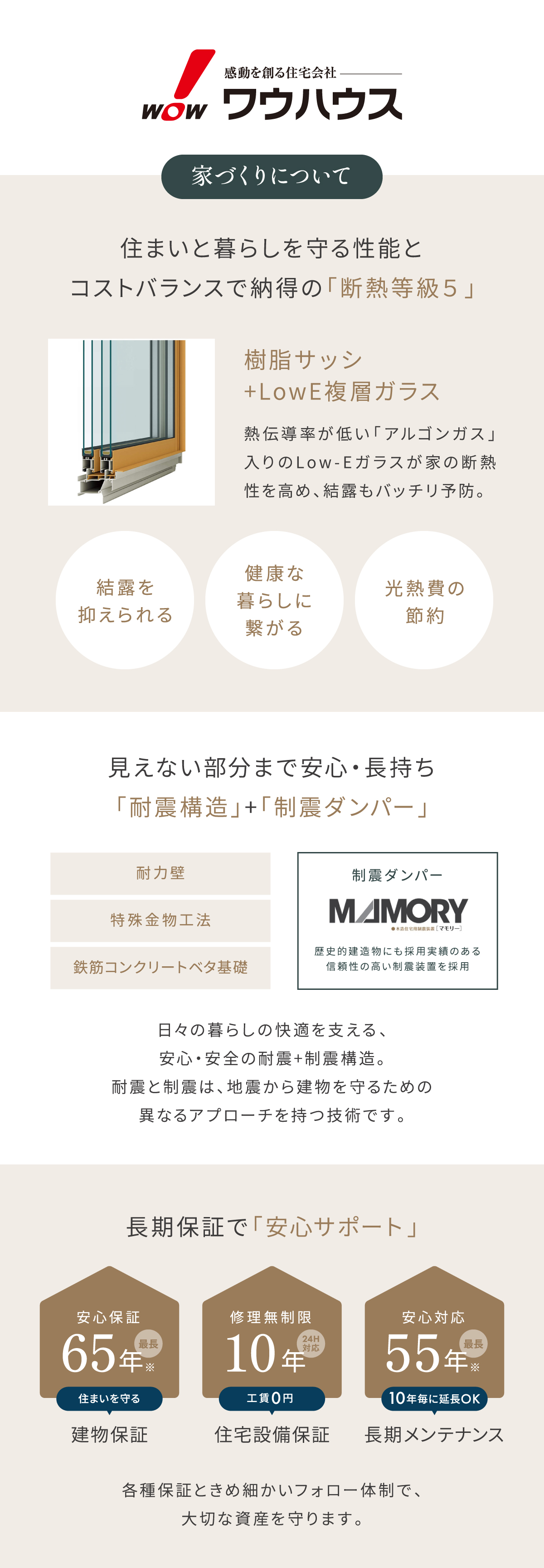 住まいと暮らしを守る性能と コストバランスで納得の「断熱等級5」/見えない部分まで安心・長持ち 「耐震構造」+「制震ダンパー」