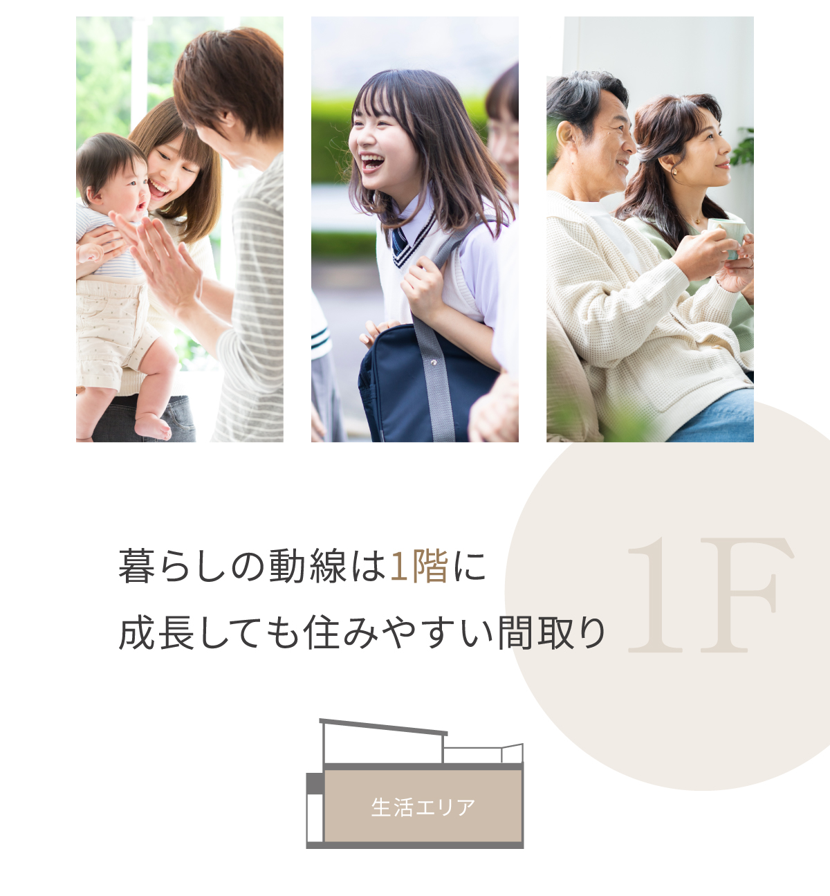 暮らしの動線は1階に 成長しても住みやすい間取り