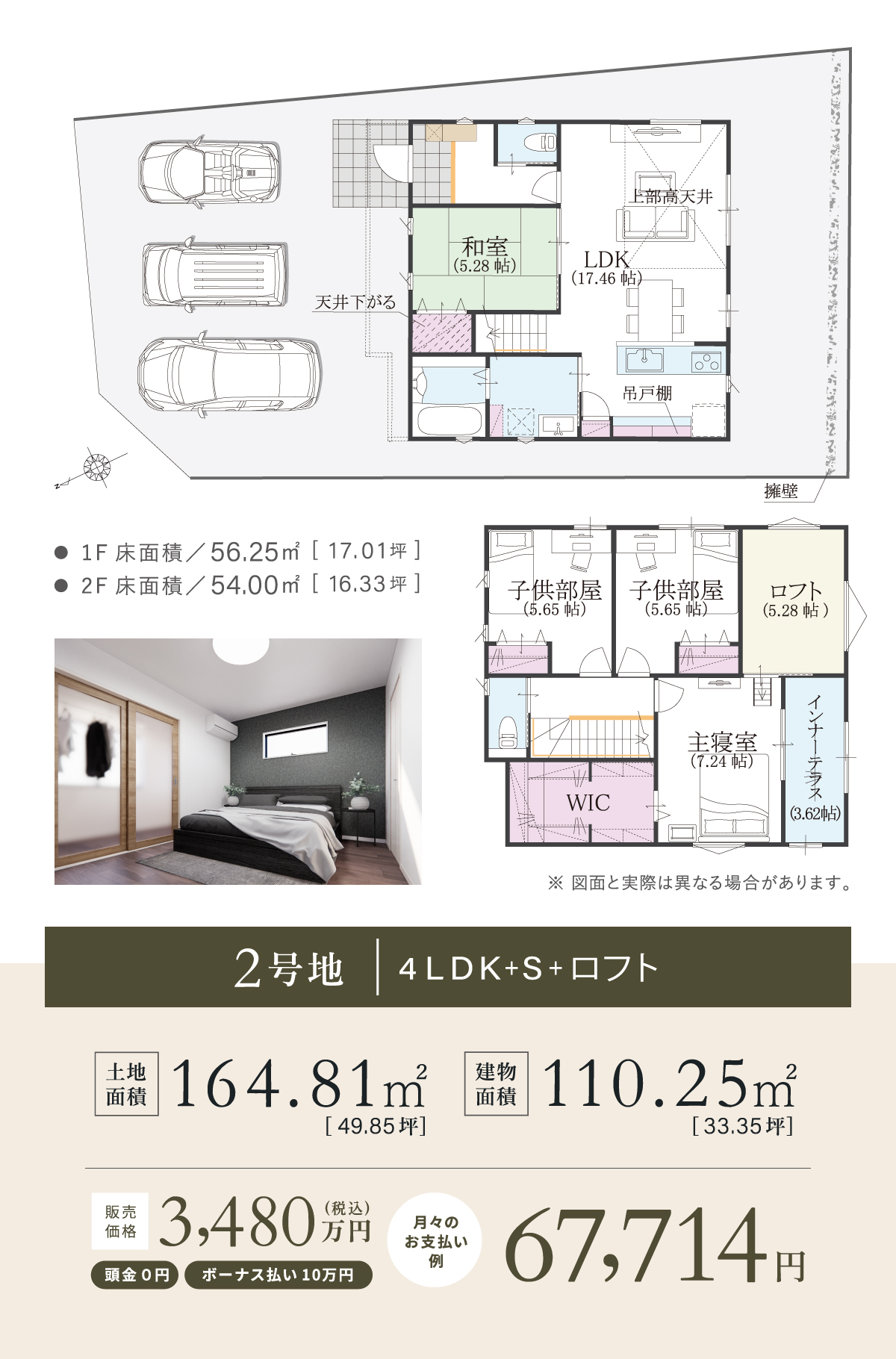 大容量ロフト付4SLDK3,480万円(税込)月々の お支払い 例67,714円
