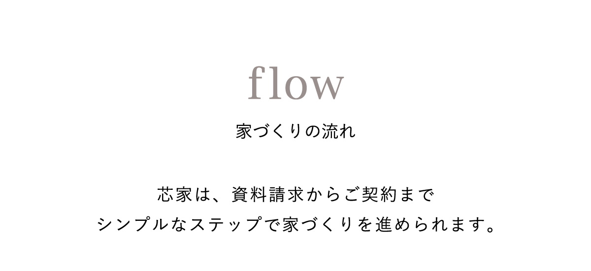 芯家は、資料請求からご契約までシンプルなステップで家づくりを進められます。