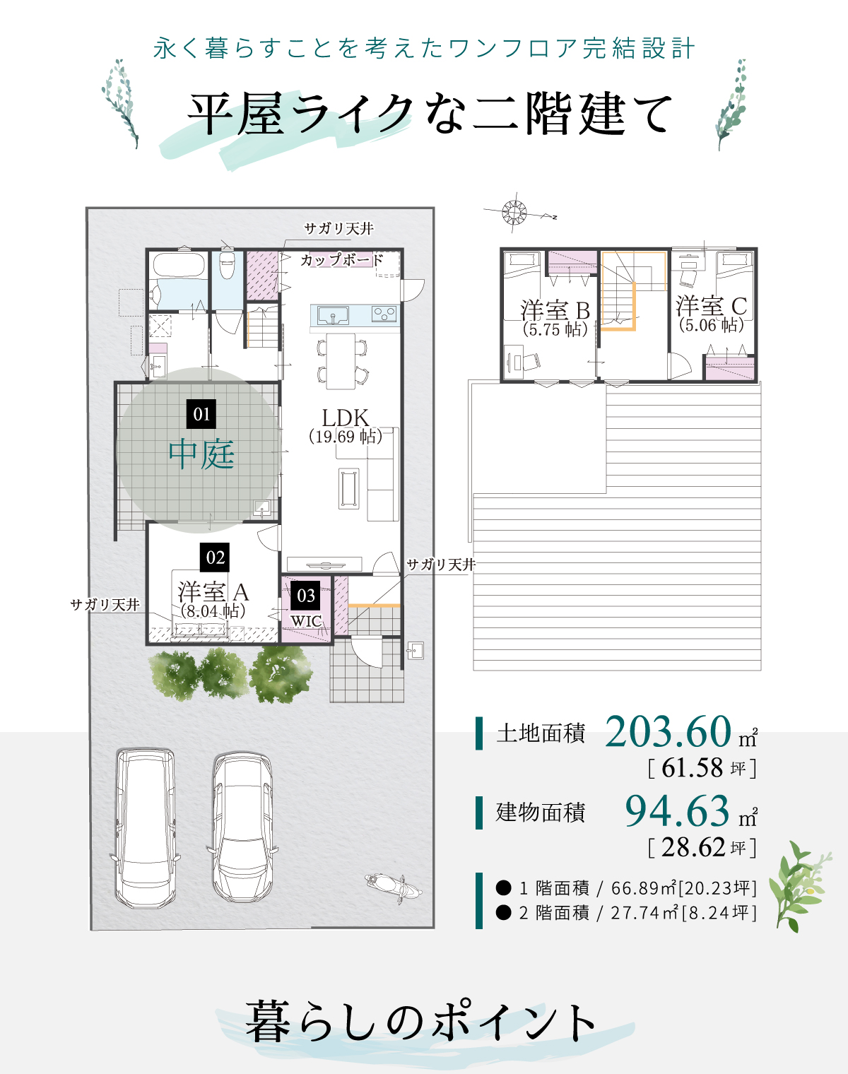 永く暮らすことを考えたワンフロア完結設計平屋ライクな二階建て